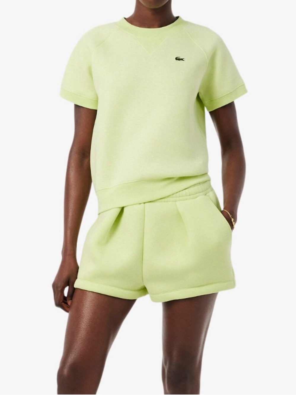 Lacoste Women's Pastel Green Elastic Waist Terry Shorts